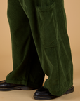 Pant leg side close up of Corduroy Drop Pocket Cargo Pants in Evergreen on Sam