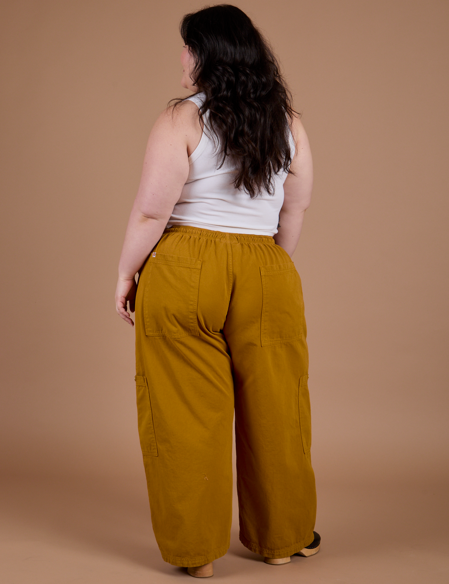 Drop Pocket Cargo Pants in Spicy Mustard  back view on Ashley