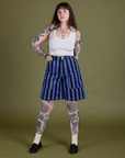Sydney is 5’9” and wearing S Longline Work Shorts in Cornflower paired with Cropped Tank in Vintage Tee White