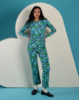 Shahana is wearing Work Pants in Angel Print paired with matching Long Sleeve Baby Tee