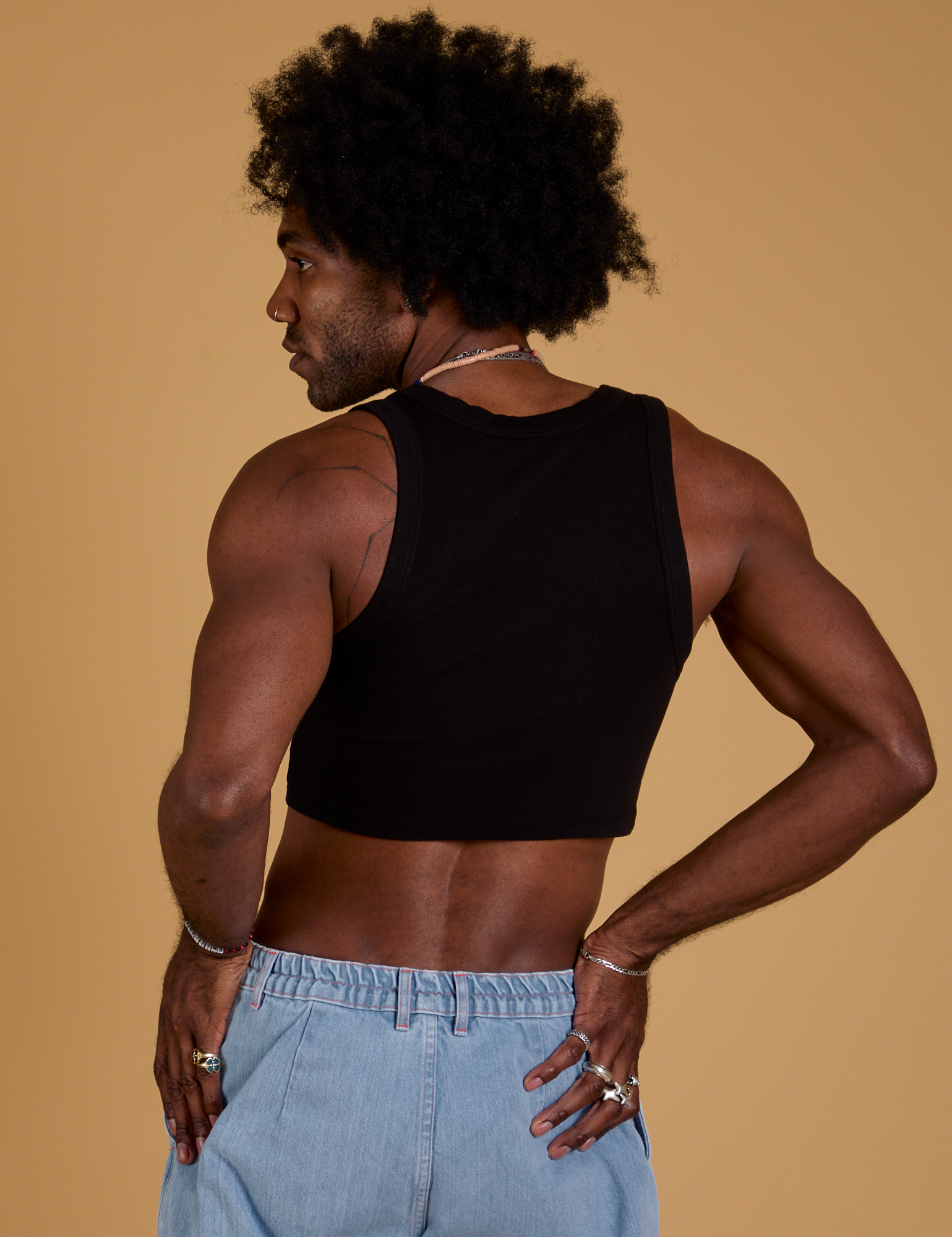 Mini Tank in Basic Black back view on Jerrod