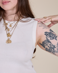 Muscle Tee in Vintage Tee White front close up on Sydney