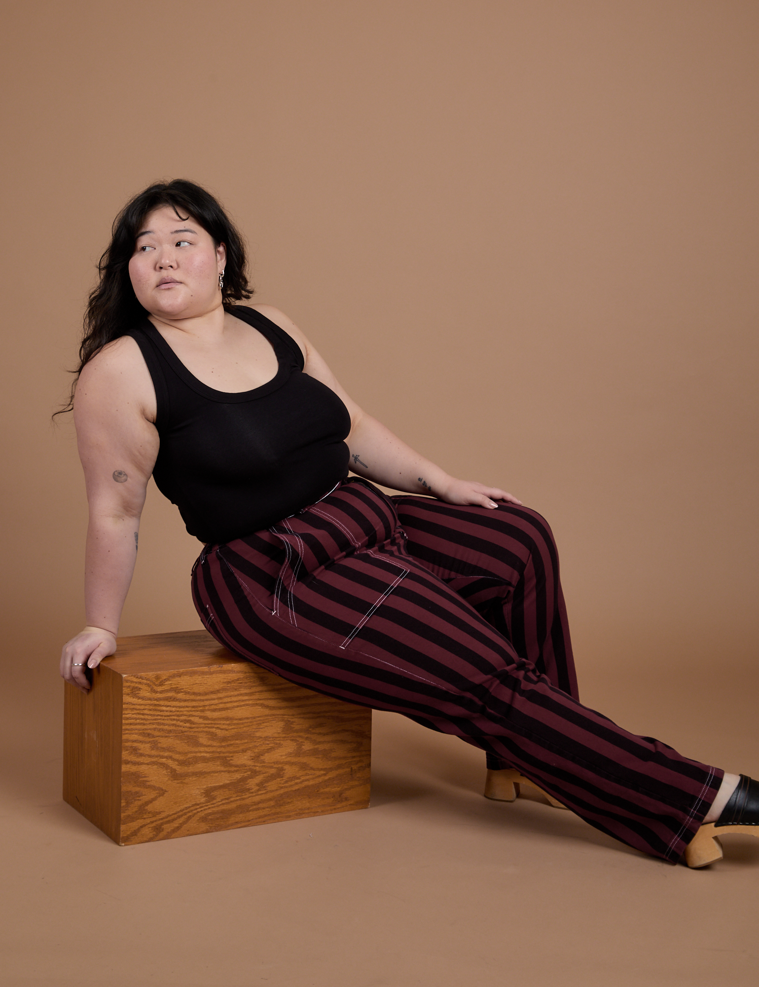 Black Stripe Work Pants - Red Wine