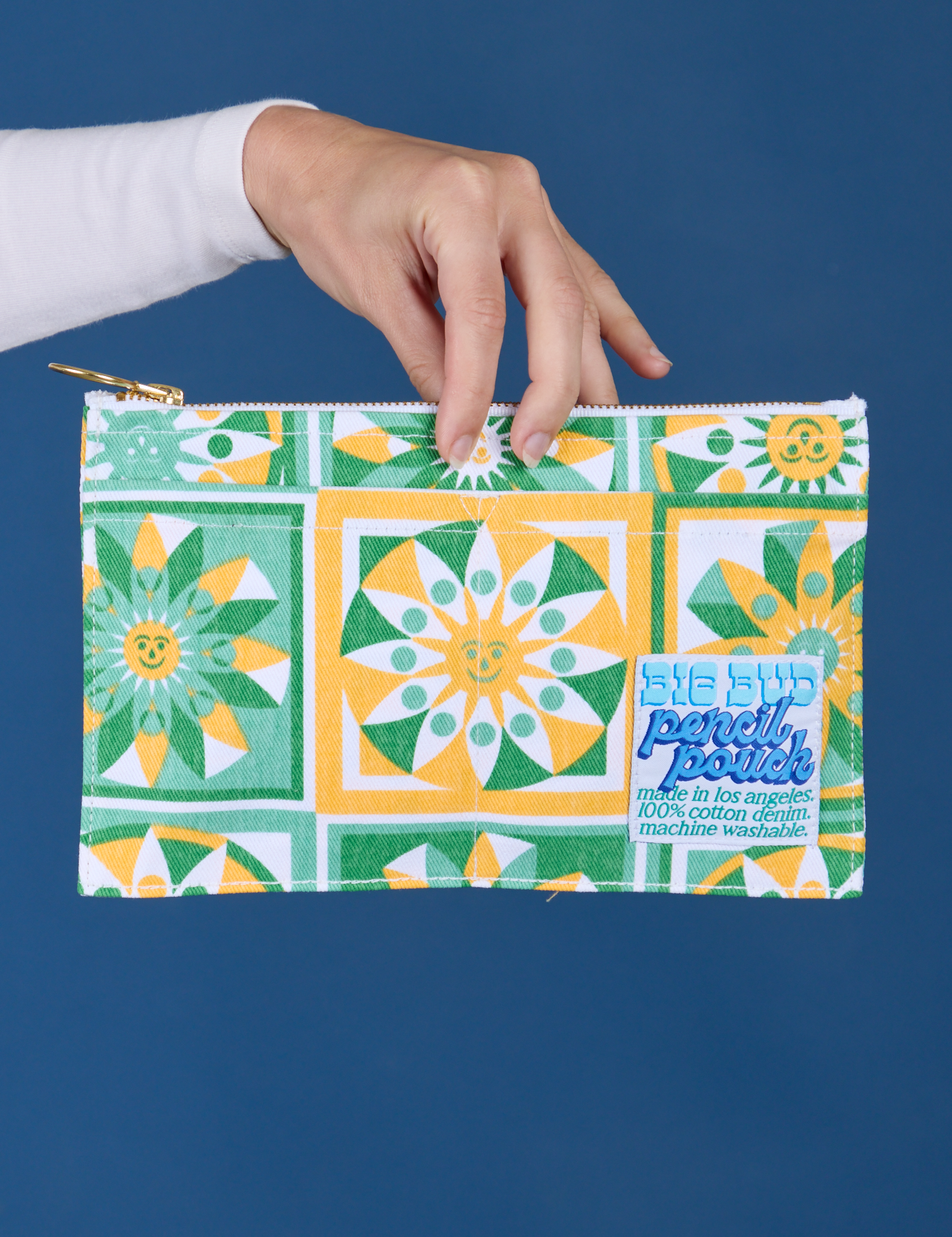Spring Quilt Printed Pencil Pouch held by model