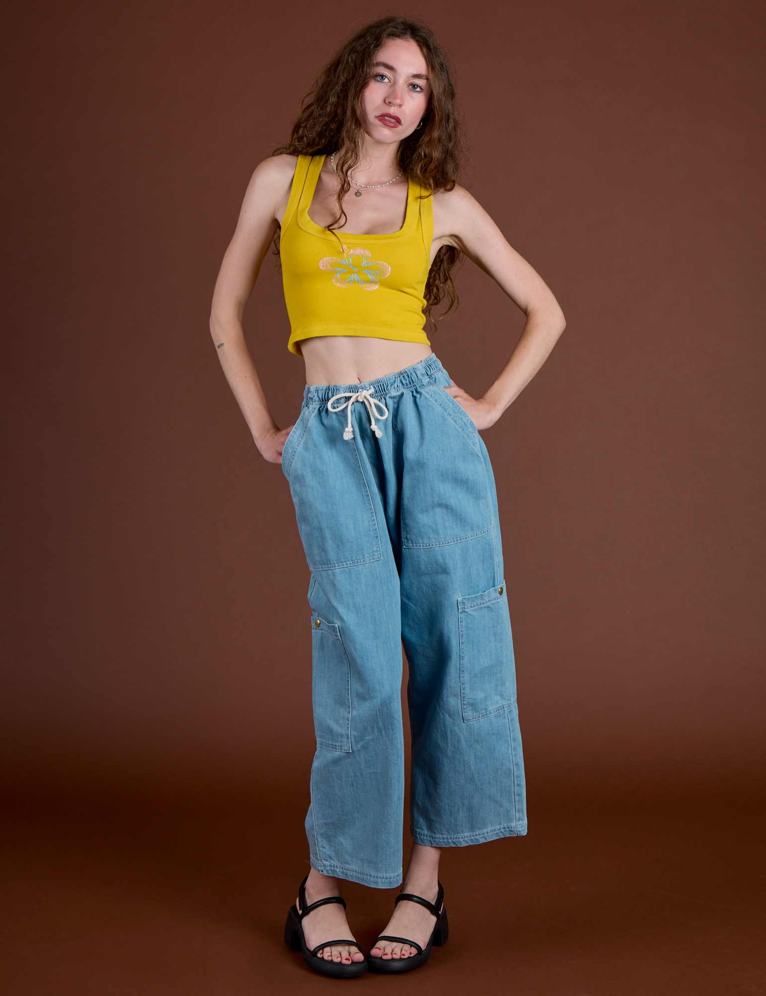 Icon Cropped Tank - Yellow Hibiscus