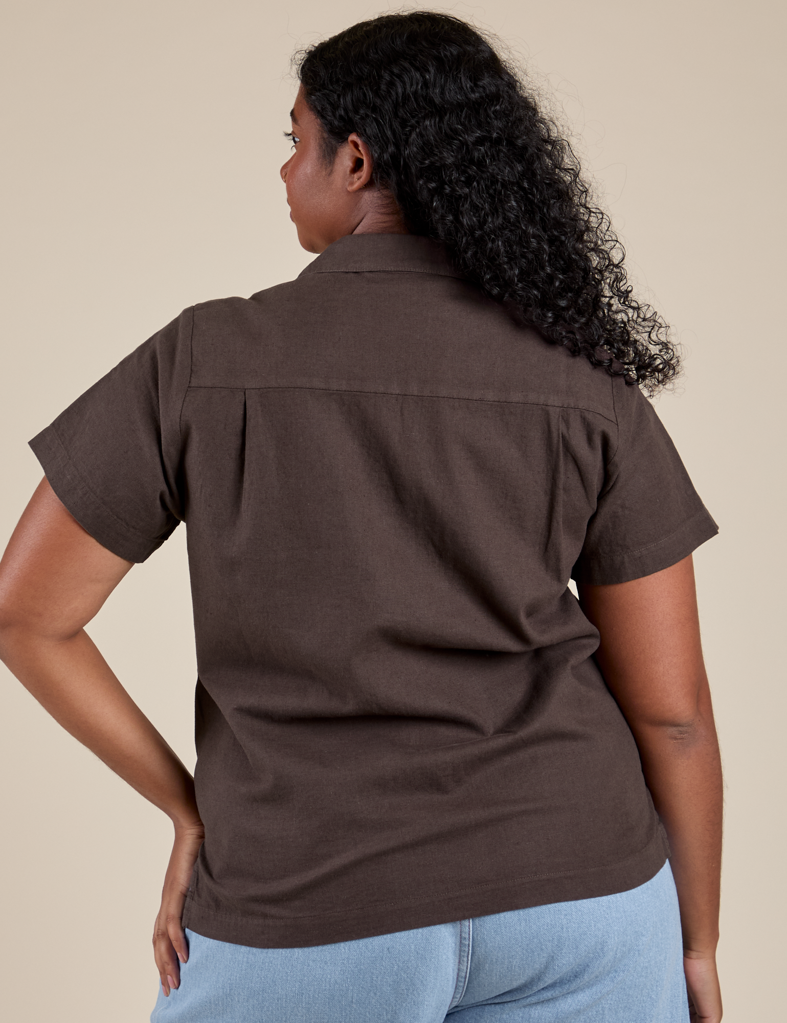 Pantry Button-Up in Espresso Brown back view on Meghna