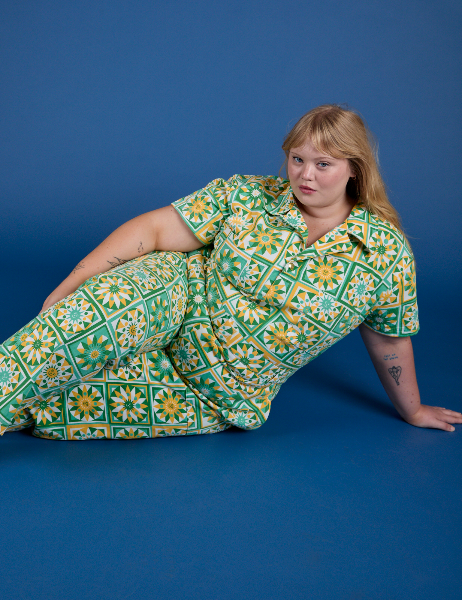 Juliet is wearing Spring Quilt Print Jumpsuit