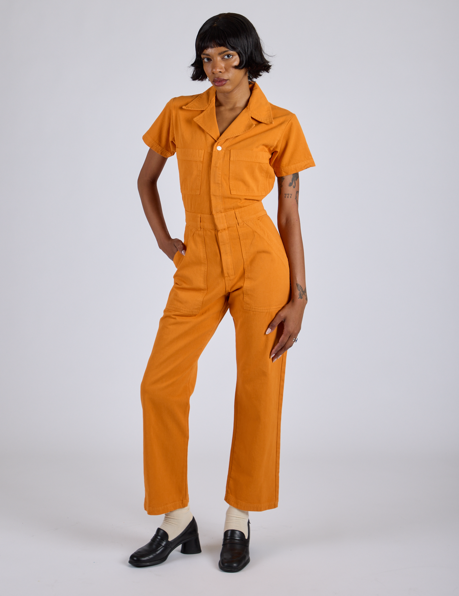 Short Sleeve Jumpsuit - Creamsicle Orange