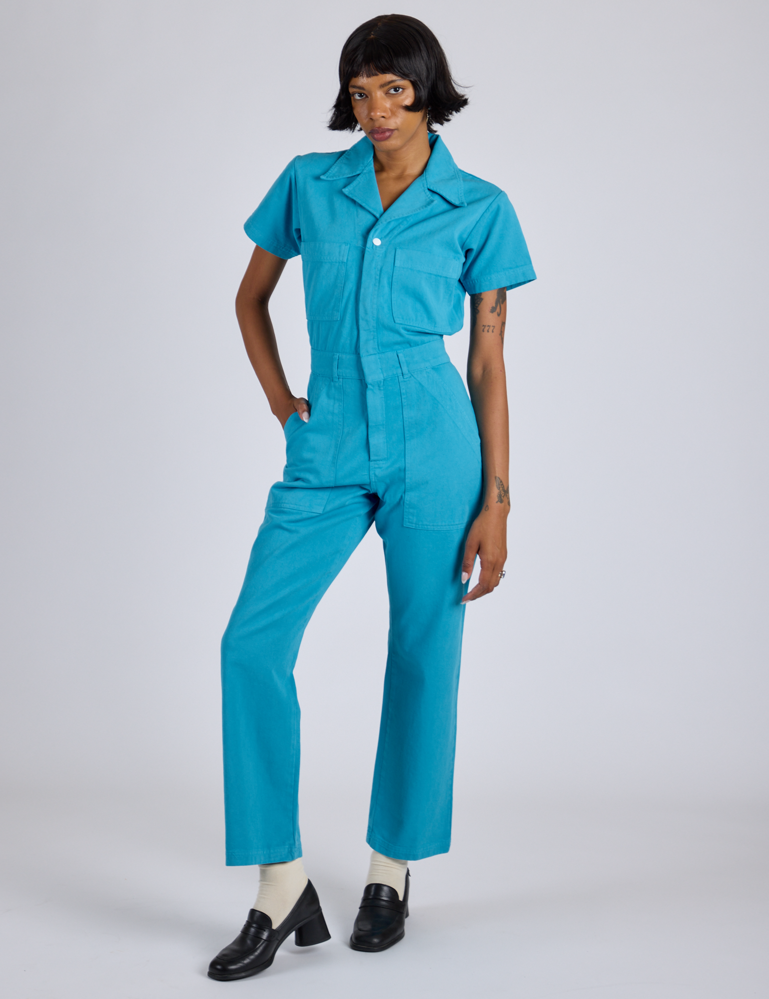 Short Sleeve Jumpsuit - Hawaiian Blue