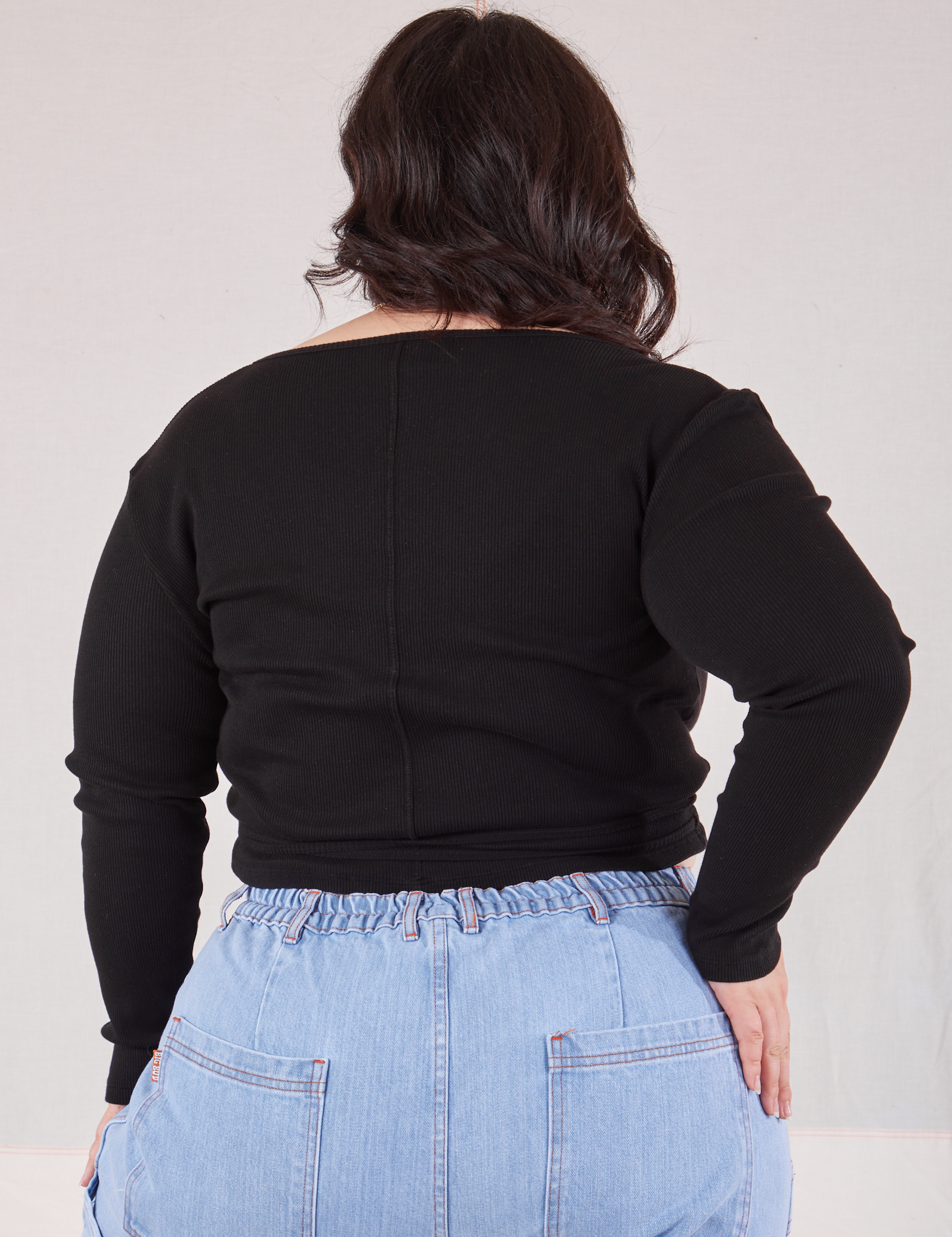 Wrap Top in Basic Black back view on Ashley