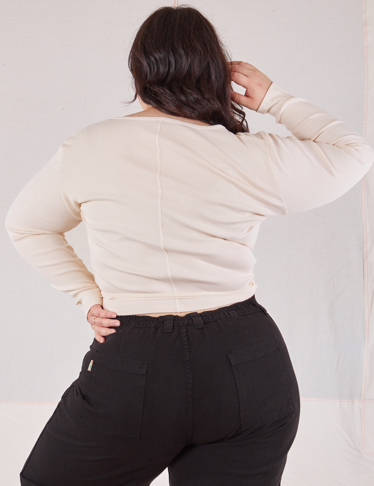 Wrap Top in Vintage Tee Off-White back view on Ashley