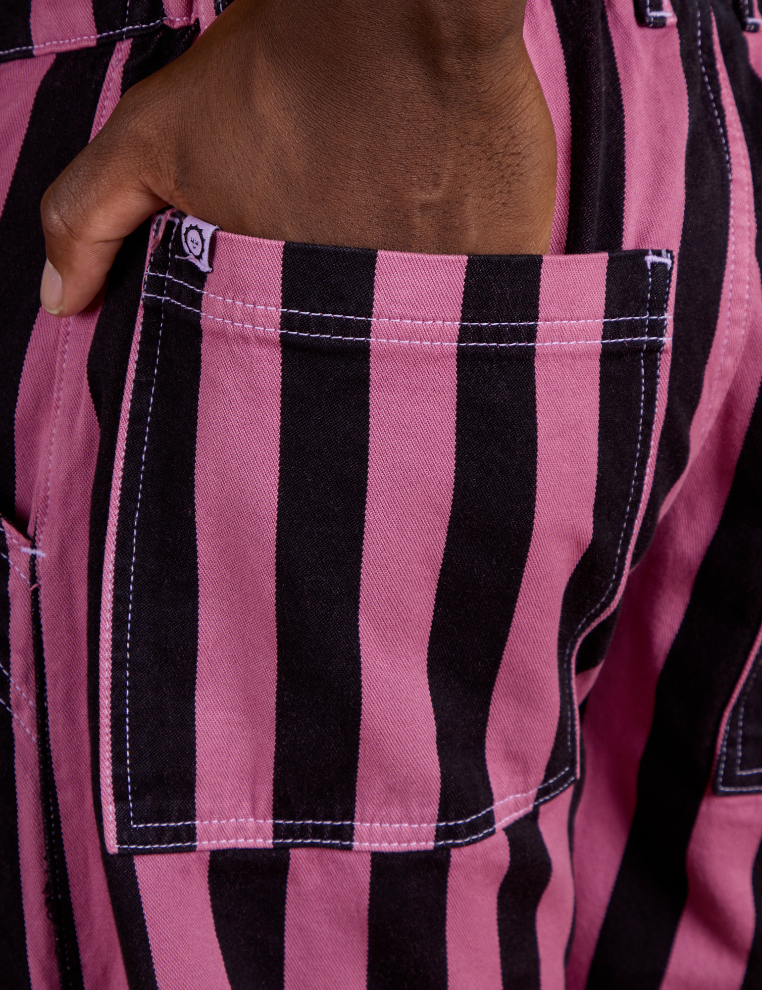 Black Stripe Work Pants - Bubblegum Pink
