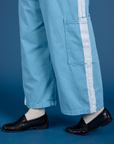 Painted Drop Pocket Cargo Pants in Baby Blue pant leg close up