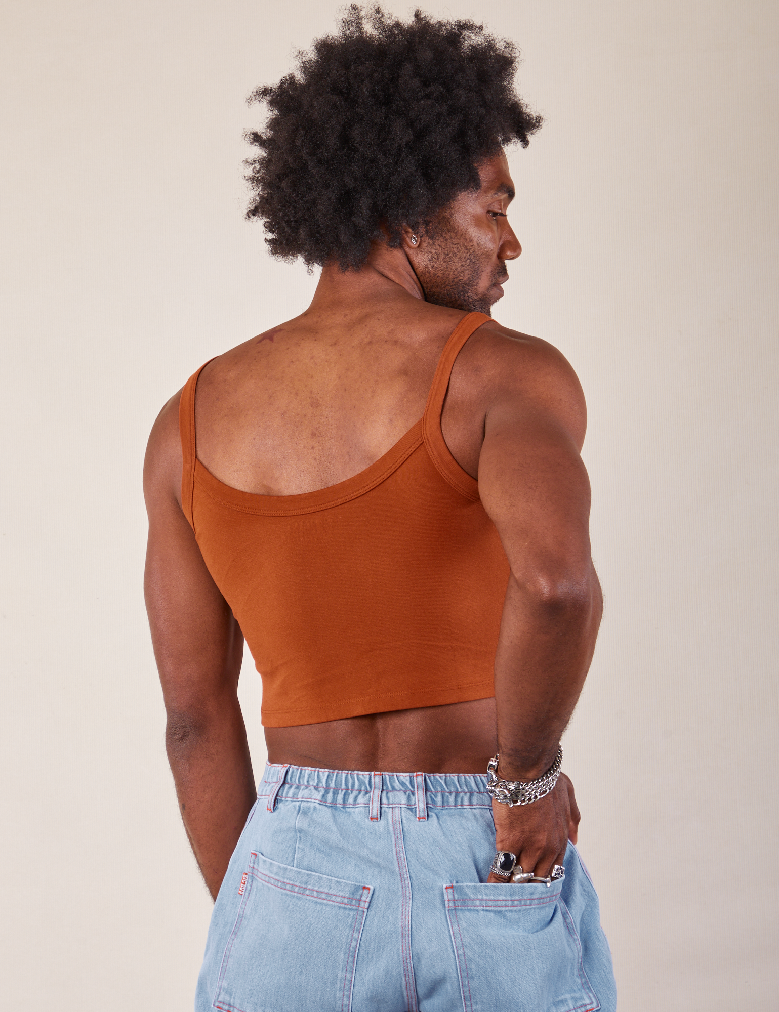 Cropped Cami in Burnt Terracotta back view on Jerrod