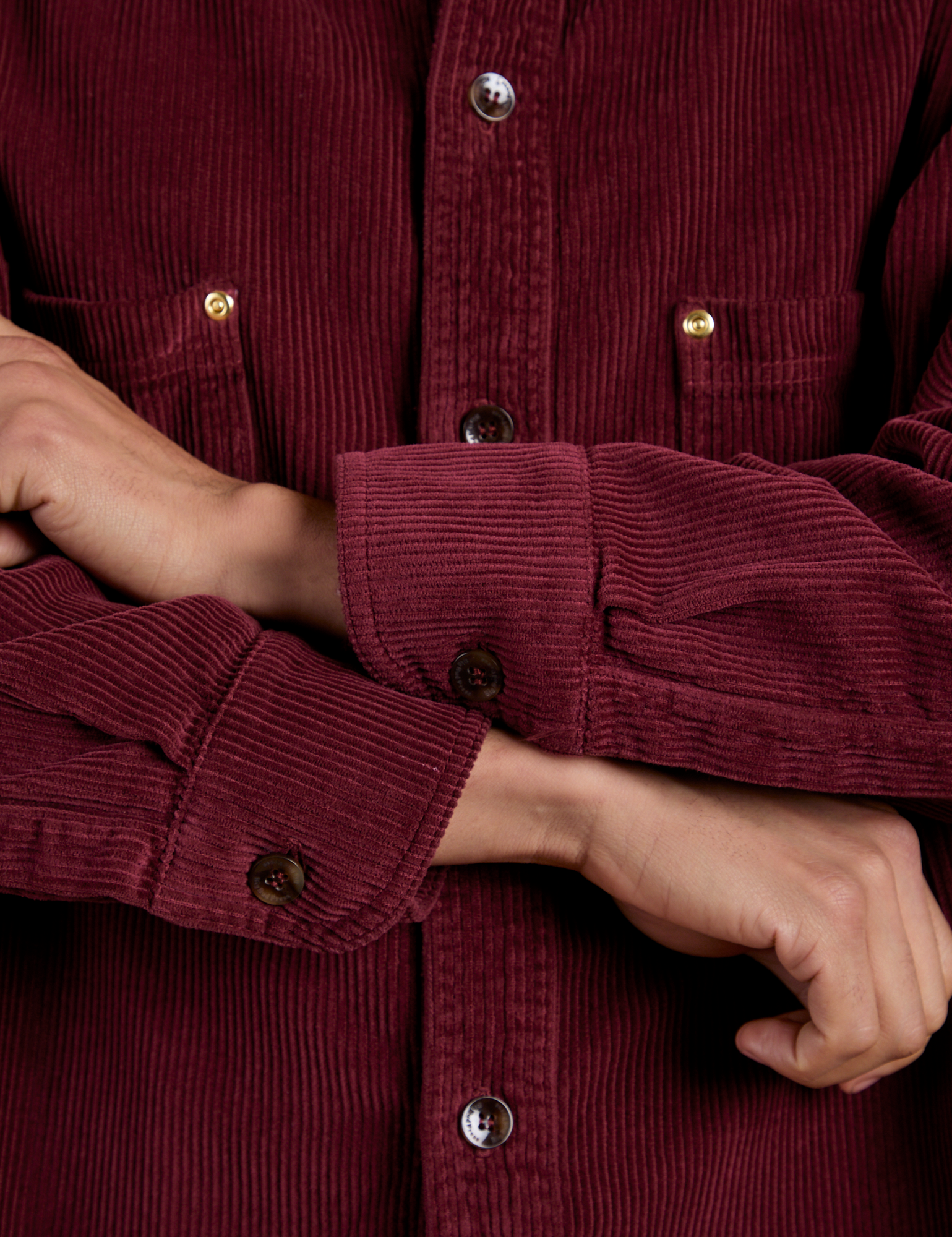 Cropped Corduroy Overshirt sleeve close up on Anthony
