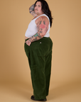 Corduroy Drop Pocket Cargo Pants in Evergreen side view on Sam