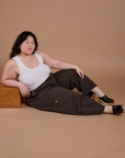 Drop Pocket Cargo Pants in Espresso Brown and vintage tee white Cropped Tank on Ashley