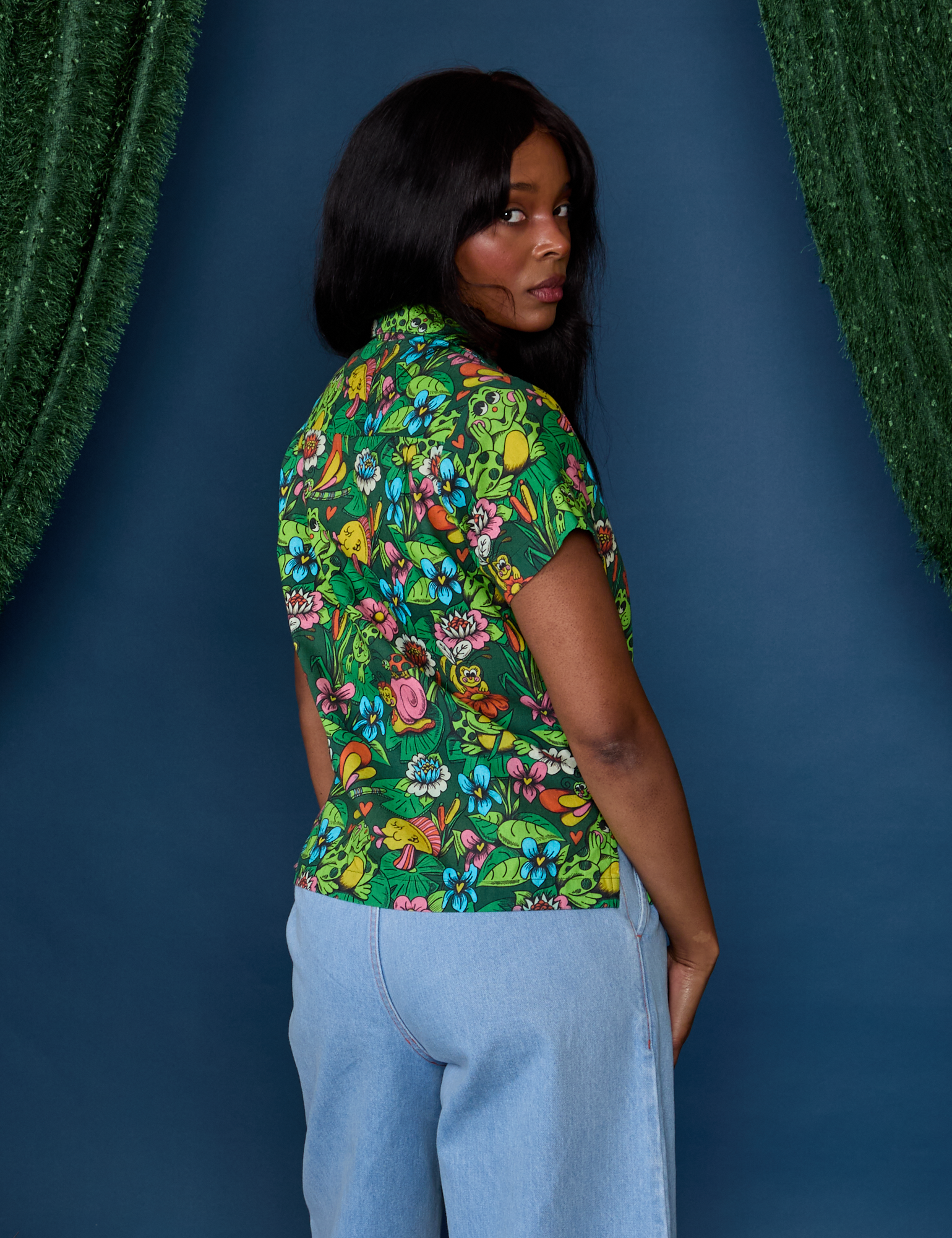 Angled back view of Pond Party Pantry Button-Up on Kandia