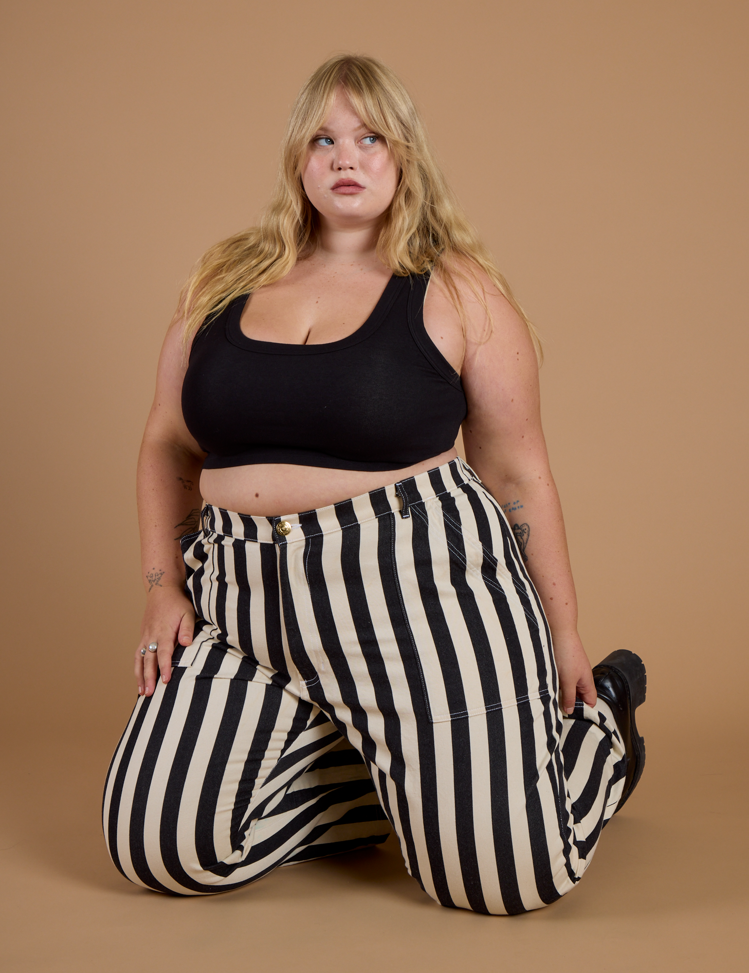 Black Stripe Work Pants - Natural