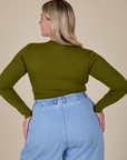 Long Sleeve Baby Tee in Summer Olive back view on Lish
