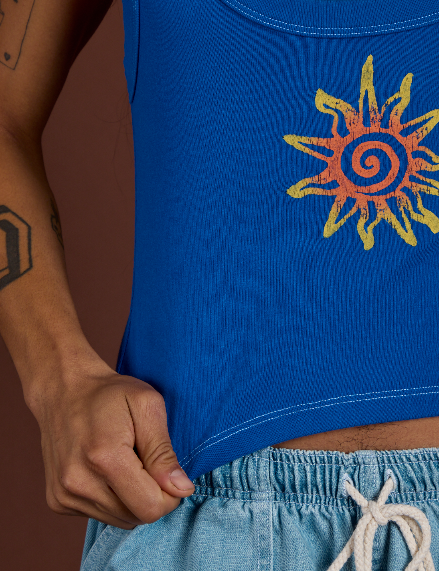 Icon Cropped Tank - Blue Sun