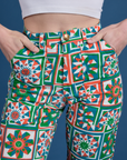 Work Pants in Quilt Print front close up on Alex
