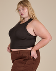 Racerback Tank in Espresso Brown side view on Juliet
