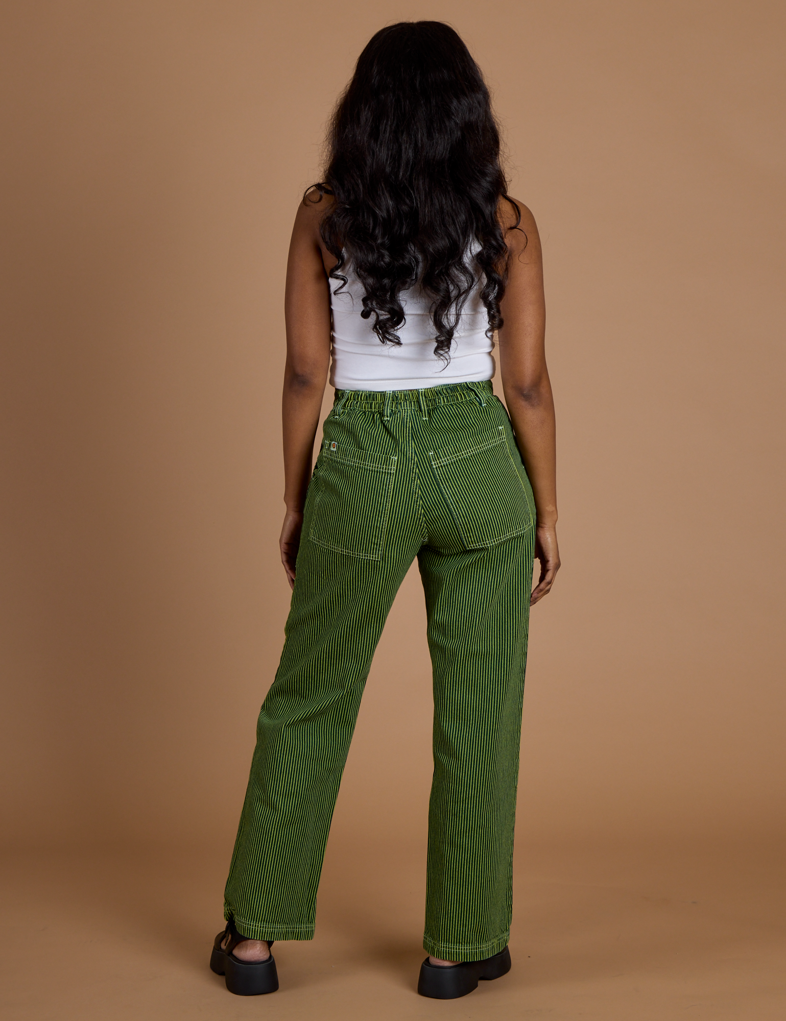 Railroad Denim Work Pants in Gross Green Overdye back view on Kandia