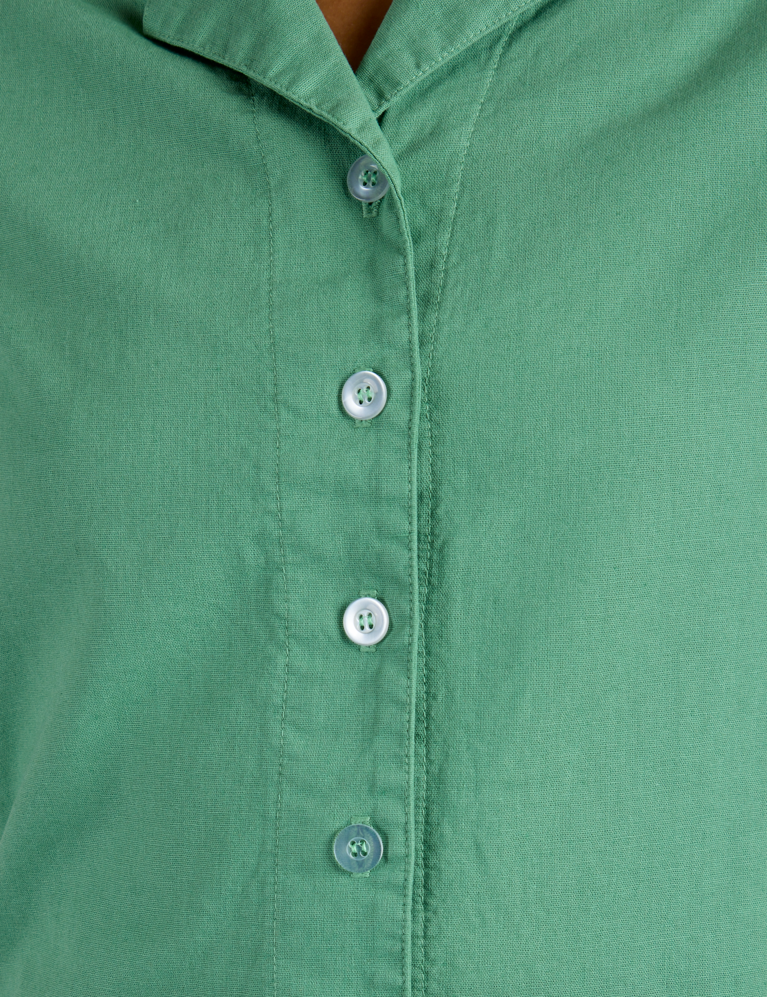 Close up of the buttons on Pantry Button-Up in Seafoam Green