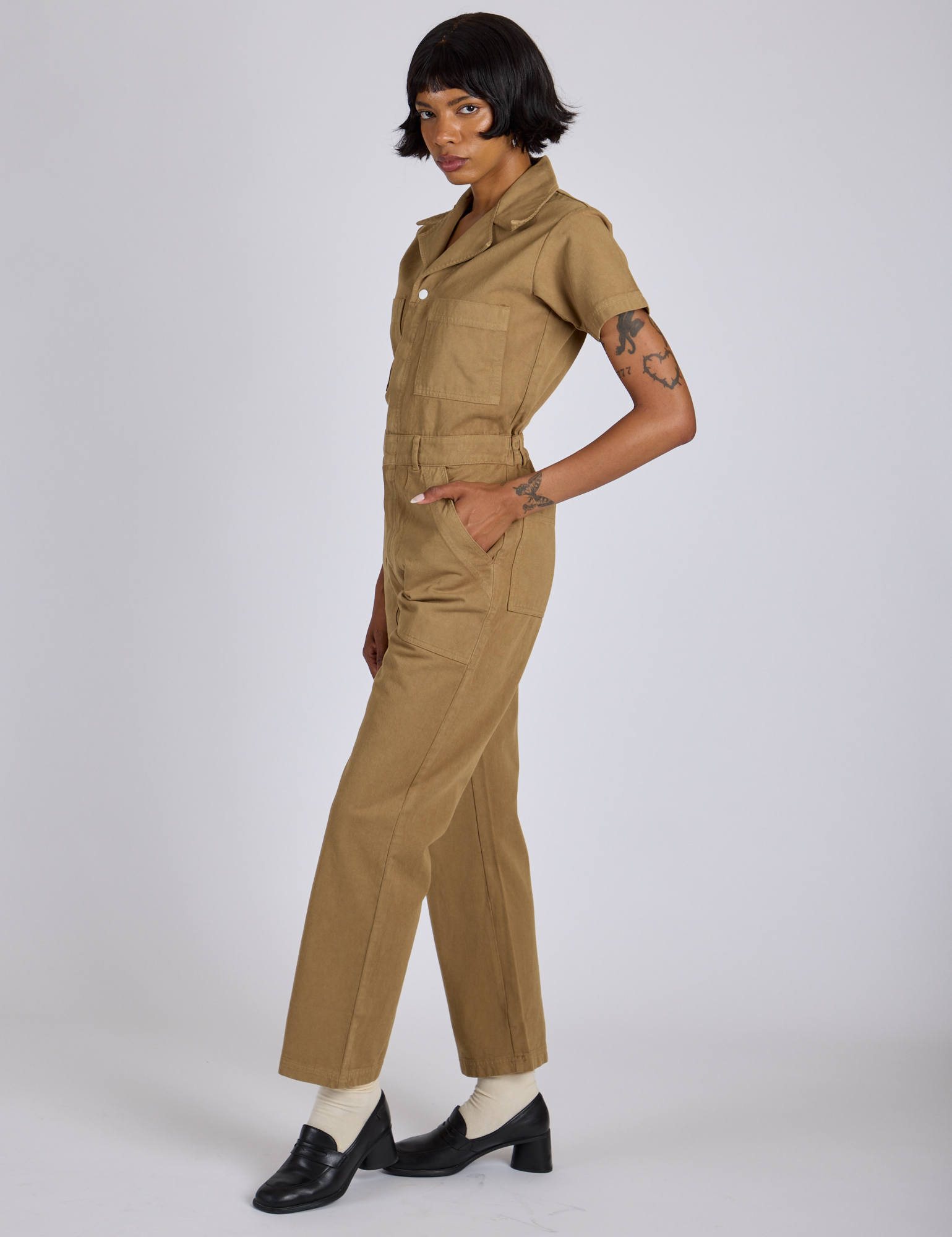 Short Sleeve Jumpsuit - Desert Brown