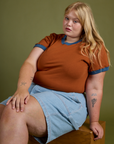 Vintage Ringer Tee in Burnt Terracotta worn by Juliet