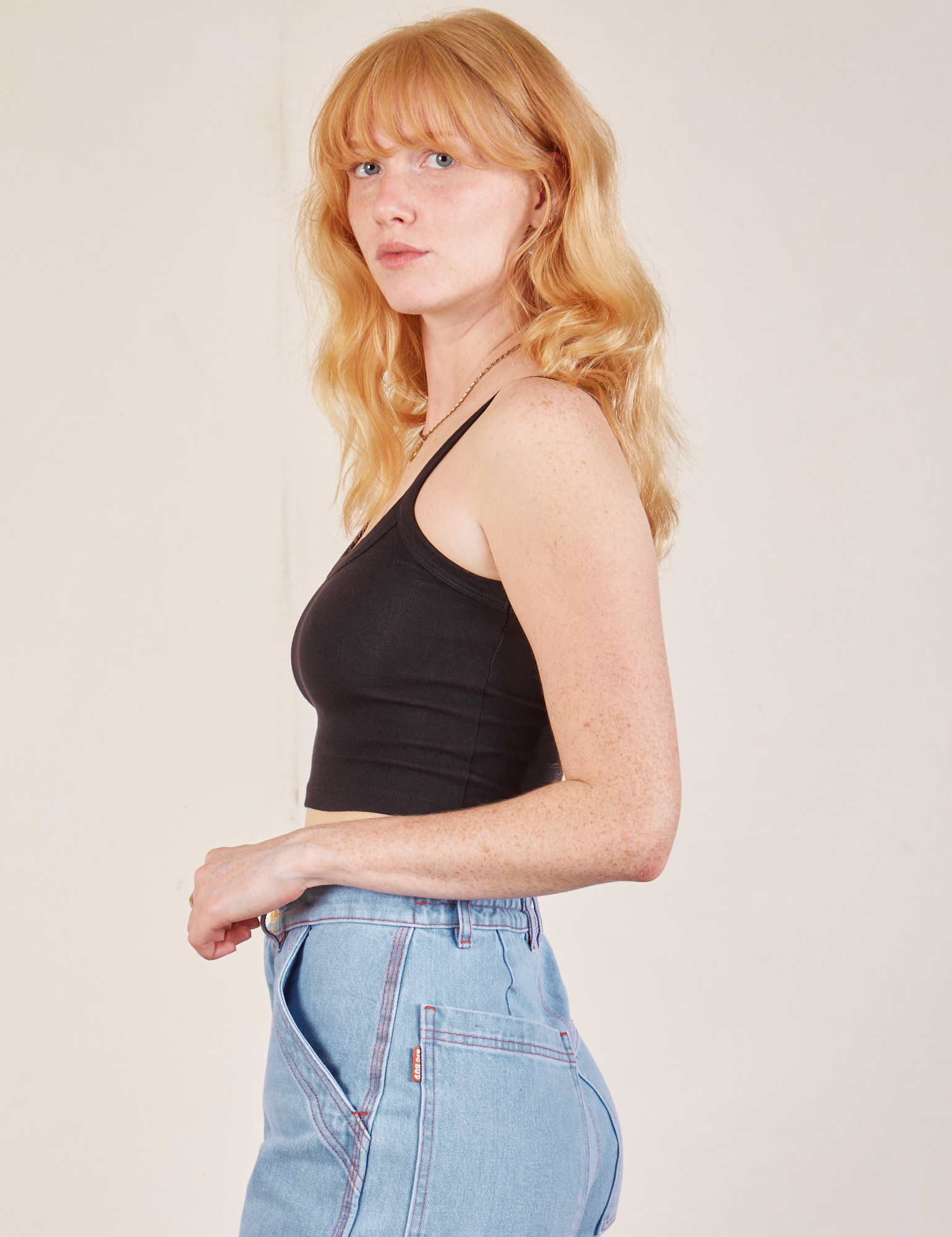 Cropped Cami in Basic Black side view on Margaret