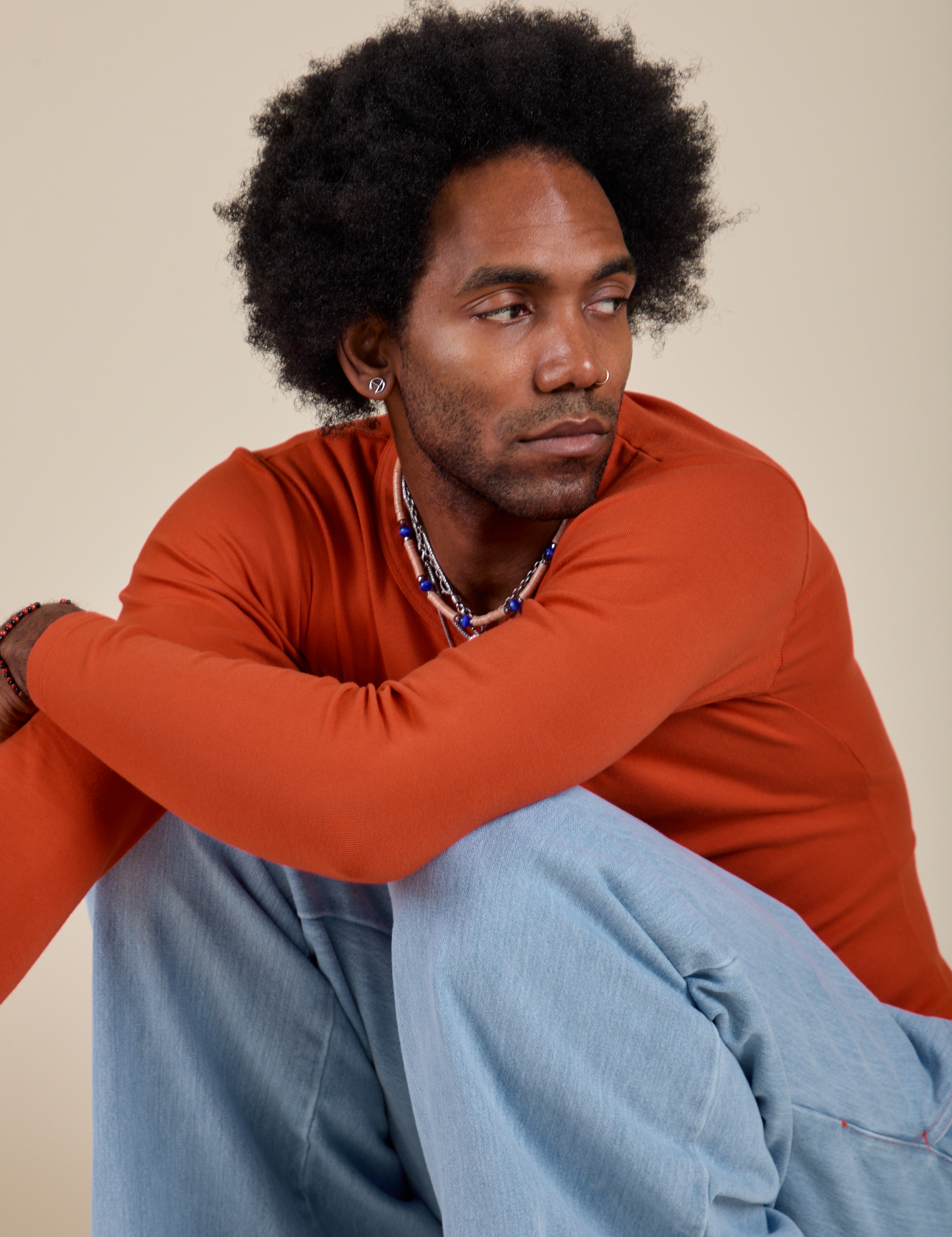 Long Sleeve Baby Tee in Chili Red worn by Jerrod