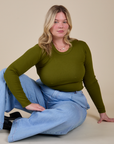 Long Sleeve Baby Tee in Summer Olive worn by Lish