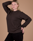 Long Sleeve Burly Tee in Espresso Brown angled front view on Lish