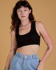 Alex is 5’8” and wearing P Mini Tank in Basic Black