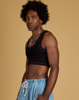 Contrast Stitch Mini Tank in Basic Black side view on Jerrod