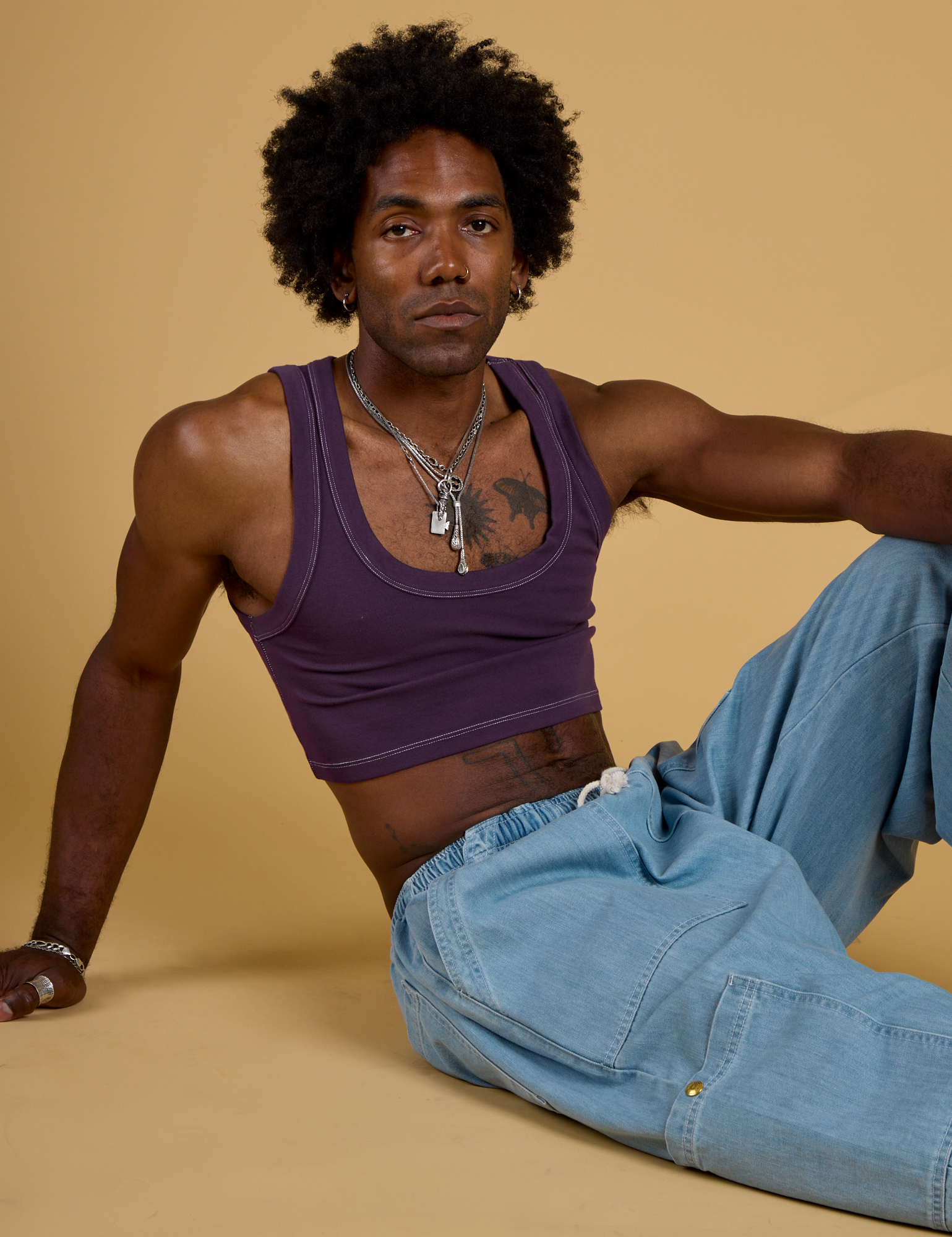 Contrast Stitch Mini Tank in Nebula Purple worn by Jerrod
