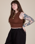 Angled front view of Muscle Tee in Fudgesicle Brown on Sydney