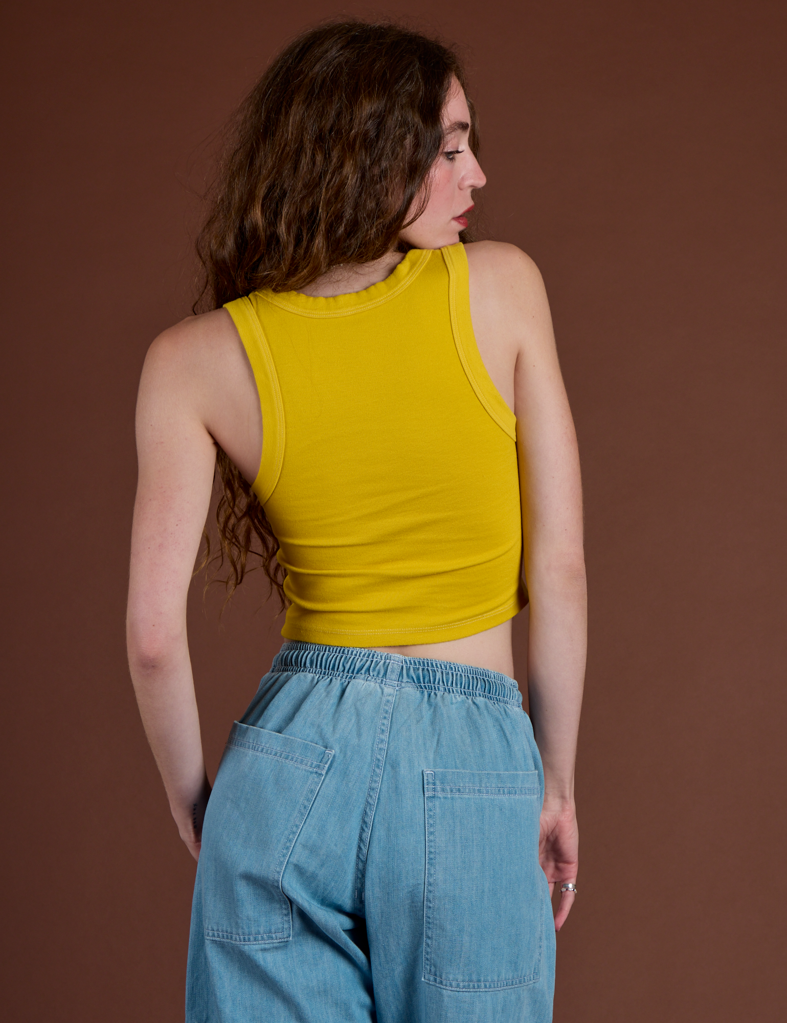 Icon Cropped Tank - Yellow Hibiscus