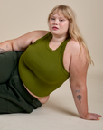 Racerback Tank in Summer Olive worn by Juliet