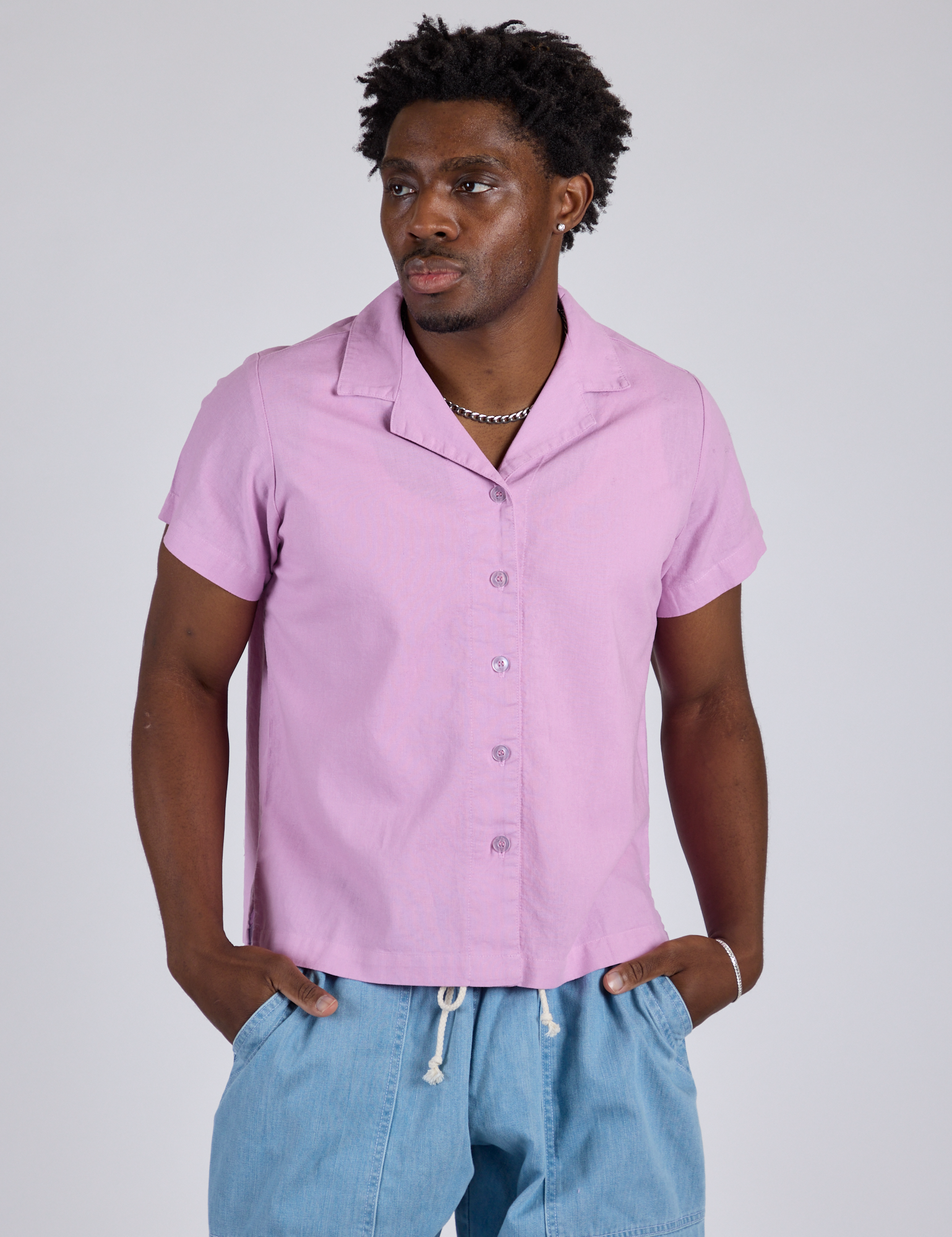 Pantry Button-Up in Lilac Purple on Isaac