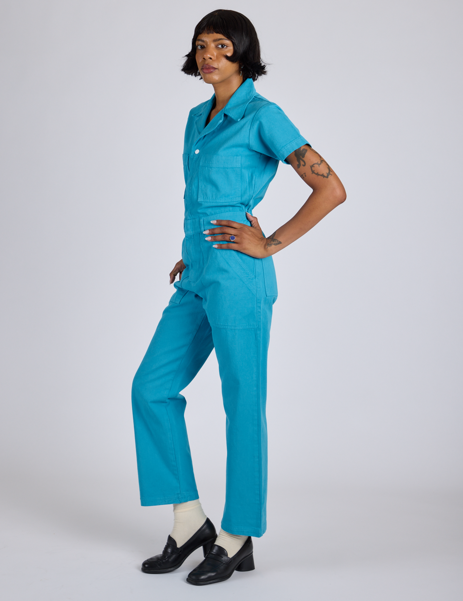 Short Sleeve Jumpsuit - Hawaiian Blue