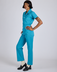 Short Sleeve Jumpsuit - Hawaiian Blue