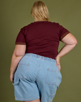 Vintage Ringer Tee in Red Wine back view on Juliet