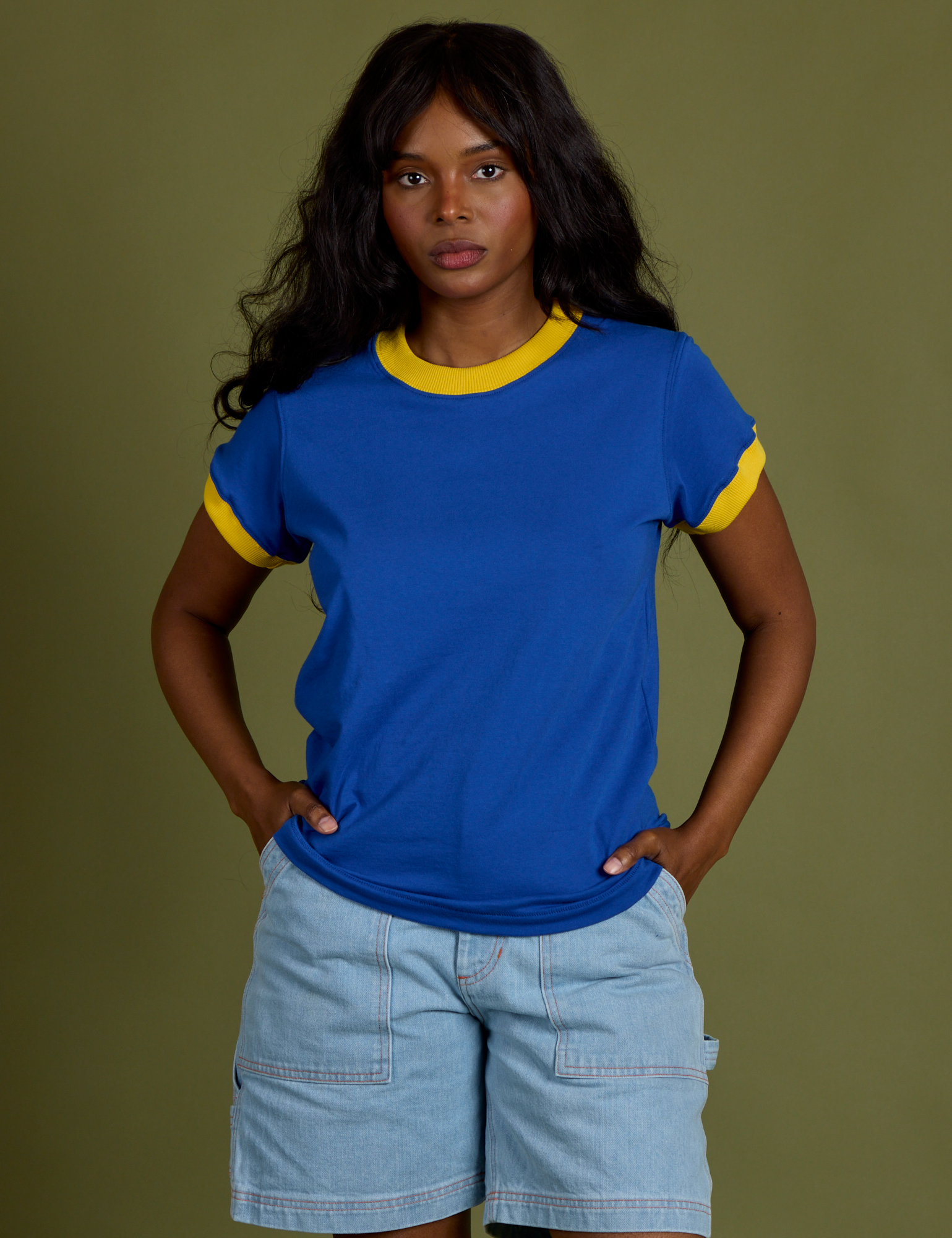 Vintage Ringer Tee in Royal Blue worn by Kandia