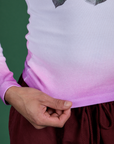Floral Long Sleeve Baby Tee in Pink bottom close up on Jesse