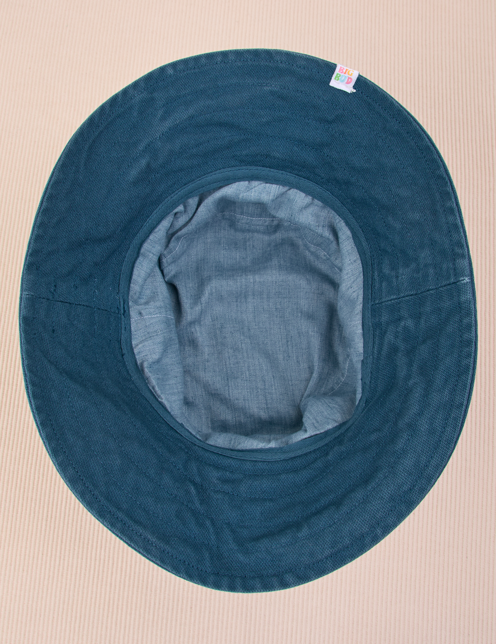 Wide Brim Denim Bucket Hats in Lagoon bottom view