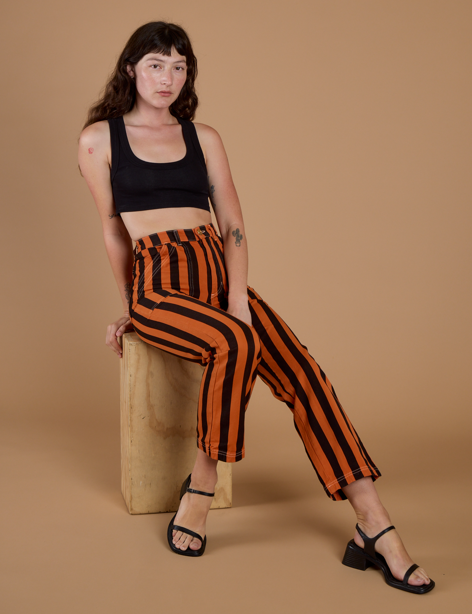 Black Stripe Work Pants - Construction Orange
