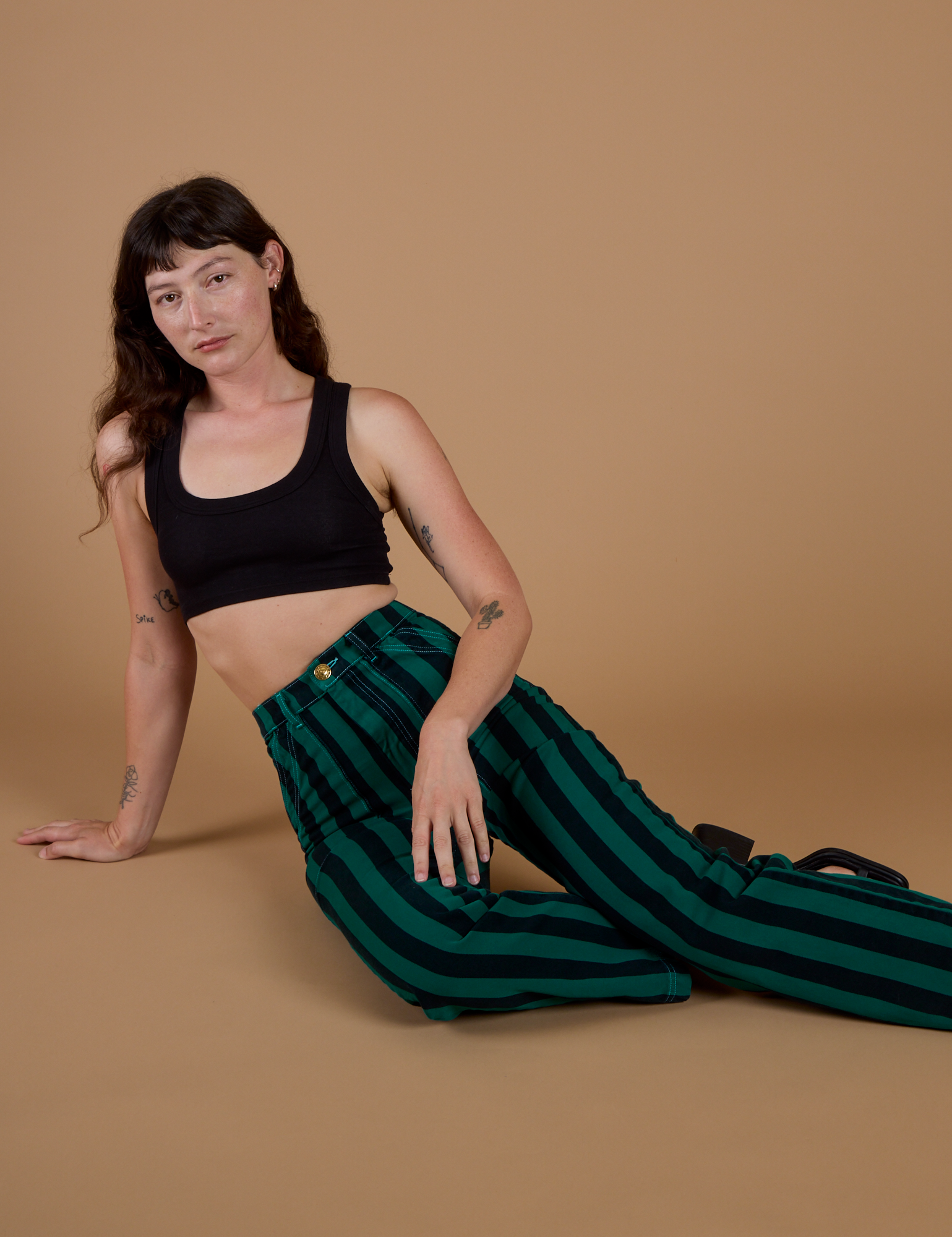 Black Stripe Work Pants - Hunter Green